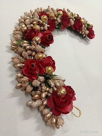 Buy Laura Artificial Flower And Golden Beads Hair Gajra