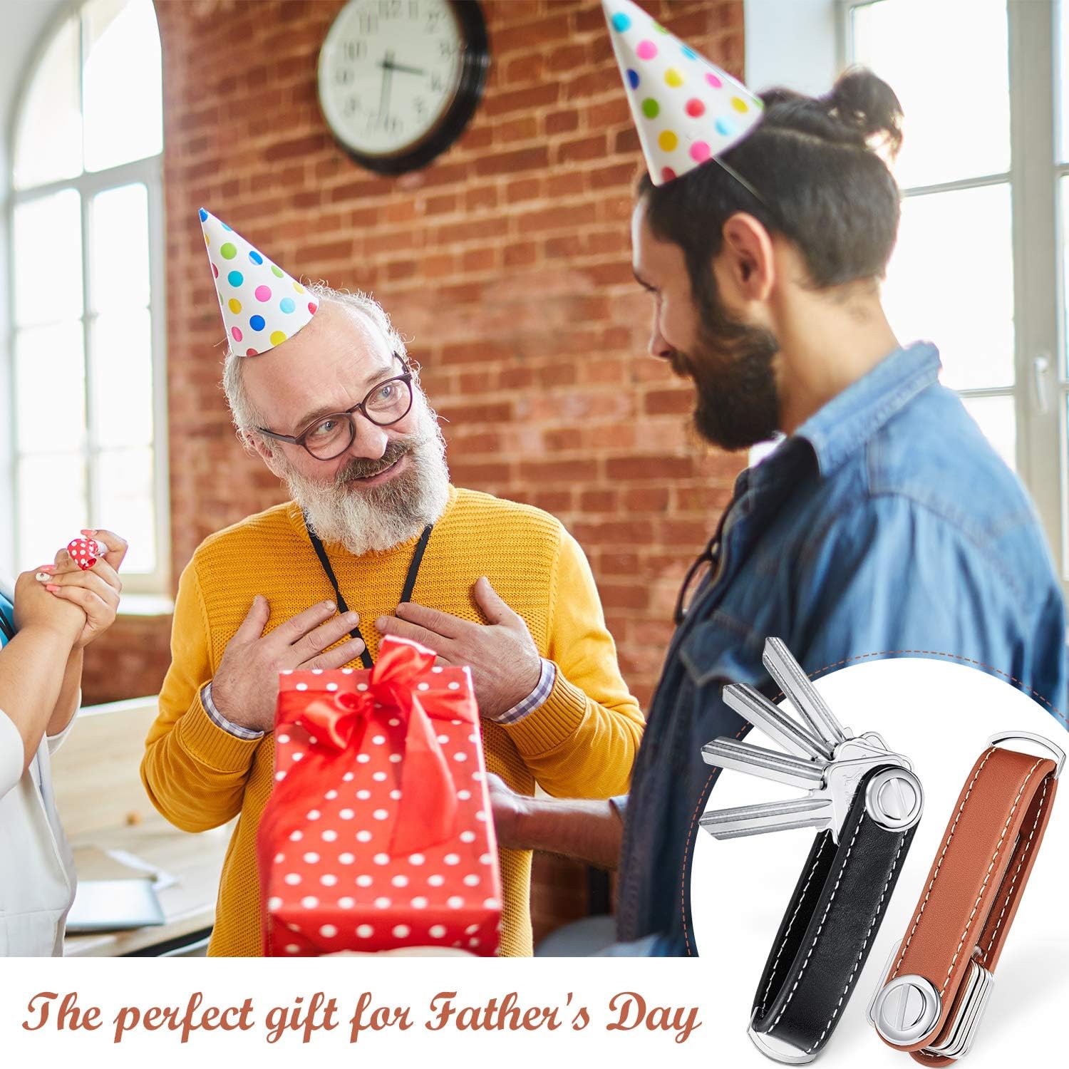 2 Sets Leather Key Organizer Compact Key Holder Folding Pocket Key Holder up to 16 Keys for Mens Father's Day Gift(Black, Brown) at  Men’s Clothing store