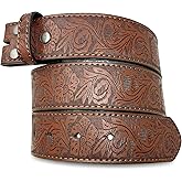 BC Belts Womens Leather Western Belt Strap - 1.5” Wide Embossed Flower Pattern, Snap-On Interchangeable Buckle