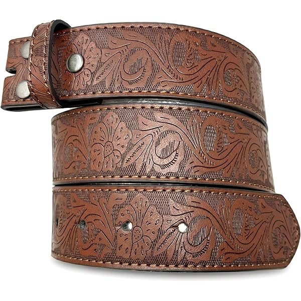 BC Belts Leather Belt Strap with Embossed Western Scrollwork 1.5