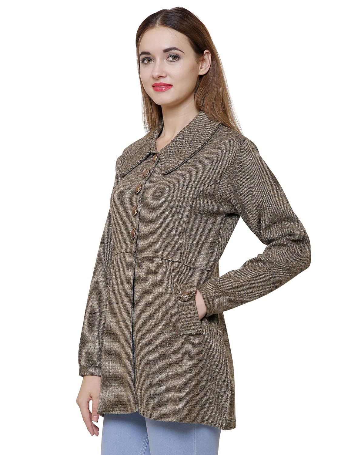 matelco woollen buttoned with pockets coat for women
