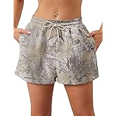Eutten Women Camo Sweat Shorts Casual Elastic Waist Lounge Shorts Drawstring Maple Leaf Print Athletic Shorts with Pockets