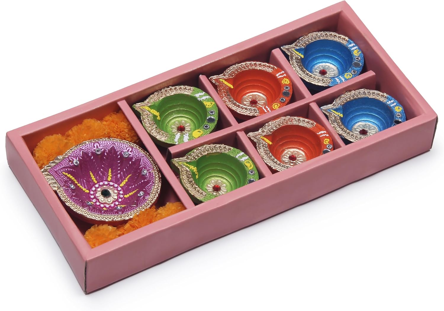 Oil Lamps & Accessories - Premium Handmade Set of 7 Multicolor Clay Diya for Diwali/Navratri Decorations Oil Lamp Terracoaat Diwali Clay Diya Tea Light Holder Home Decor Festival Gifts Puja Items