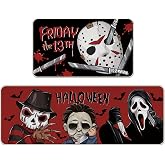 Pycat Halloween Horror Movie Characters Kitchen Rugs Set of 2 | Bloody Mask Grim Reaper Floor Mats Decor, Scary Knives Bats Door Mat Home Decorations - 17x29 and 17x47 Inches