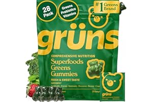 GRÜNS Gruns Adults Super Greens Multivitamin Gummies, Superfood Vitamin Gummy Bears with Spirulina, Chlorella, Prebiotic Fiber for Digestive Health, Adaptogens Supplement, 20 Vitamins & Minerals, 28 Count