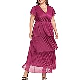 Carrdc Plus Size Maxi Dress for Curvy Women Short Sleeve Tiered Cocktail Dress