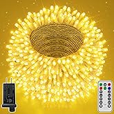 Ccinny 328FT 1000 LED Christmas Lights Outdoor Waterproof, Timer & Memory Function, 8 Modes Warm White String Lights Plug in Twinkle Lights for Xmas Tree Holiday Garden Party Decor