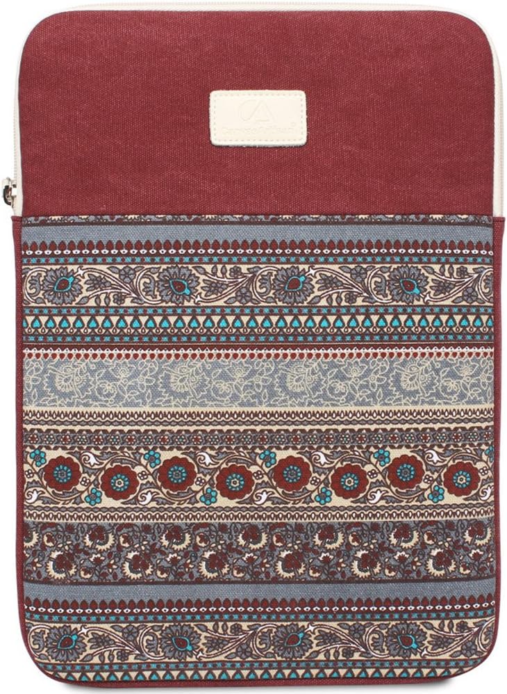 14 Inch Laptop Sleeve Bohemian Canvas Protective Notebook Bag Computer Case Cover for MacBook Pro MacBook Air Chromebook Acer Dell HP Samsung Sony (Vertical, Red)