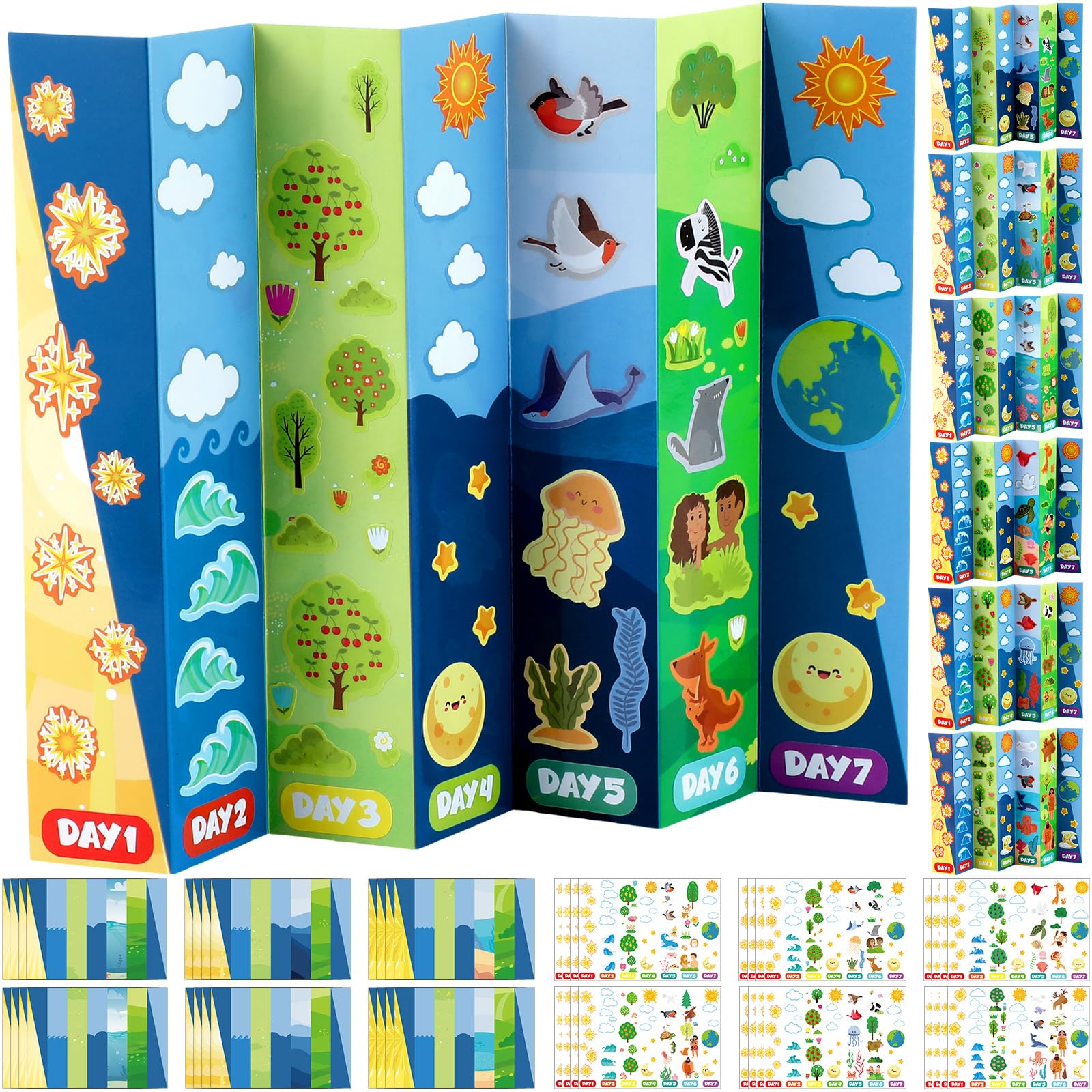 Photo 1 of Weekgrat 24 Pcs 7 Days of Creation Sticker Scenes for Kids Fold up Creation Craft Religious DIY Stickers Scene Bulk Make Your Own Craft Gifts for Christian Sunday School Classroom Church Supply