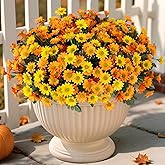 Ammyoo Fake Mums Fall Artificial Flowers for Outdoor Decoration 6 Bundles | Faux Silk Daisy Flowers Realistic UV Resistant No Fade Fall Fake Plants for Home Patio Porch Garden Window Box Decor