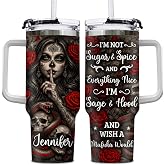 Hyturtle Personalized Sugar Skull 40oz Tumbler Gifts with Handle & Straw | Flower Sugar Skull Gift for Women on Birthday Christmas, Sugar Skull Lover Gift, Custom Name Stainless Steel Travel Cup