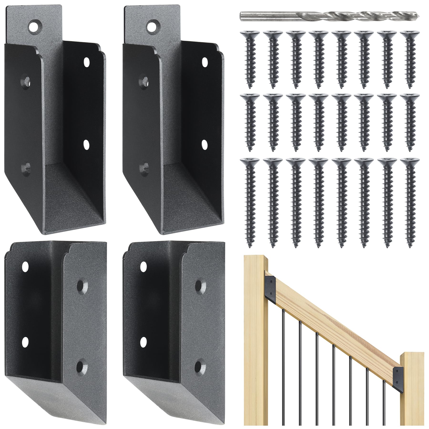 Photo 1 of AECXM 201 Stainless Steel 2" x 4" (1 ½" x 3 ½" Actual) Deck Railing 35° Stair Connectors, for Deck Railing Stair Handrail Connection Installation Deck Railing Bracket (2 Pair-Black)
