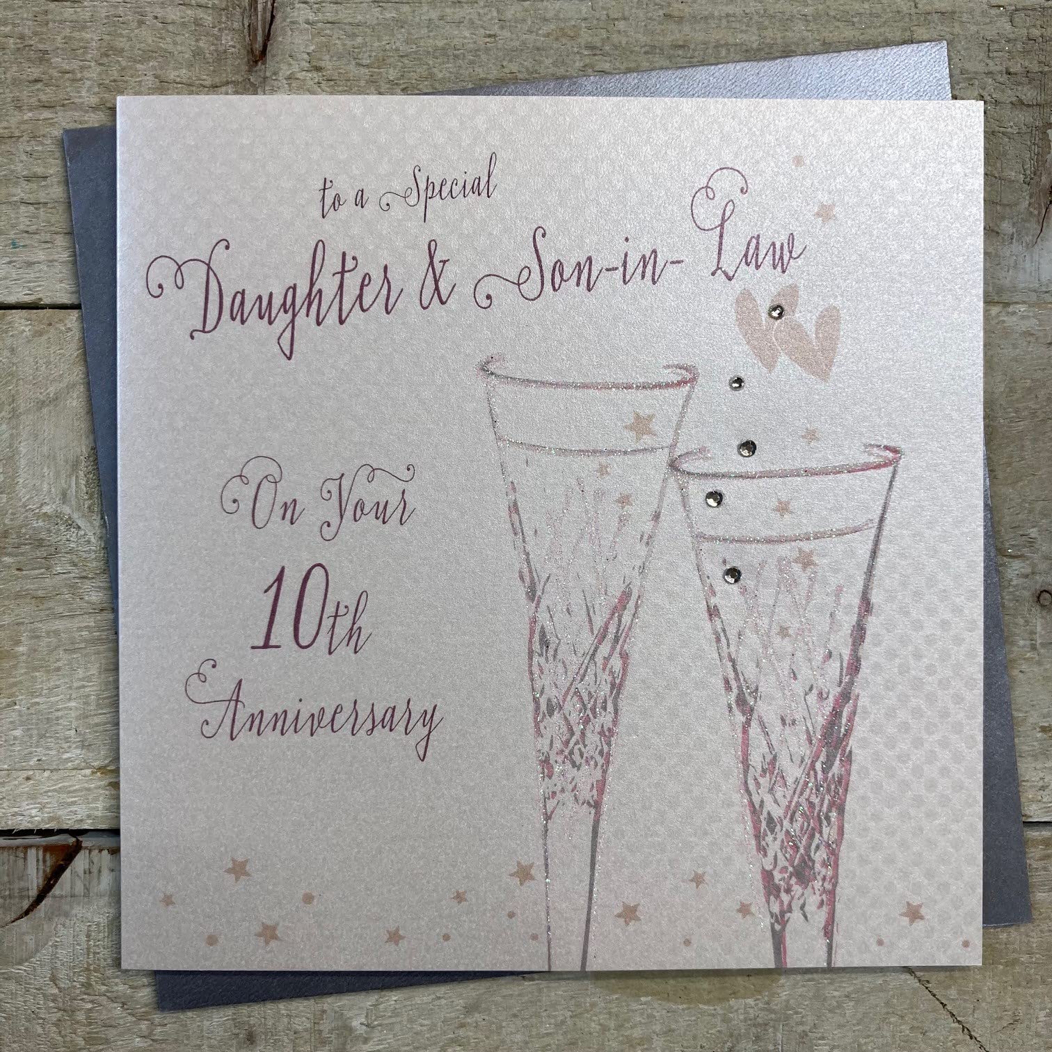 White Cotton Cards Daughter & Son in Law 10th Tin Wedding Anniversary Flutes B108-10-DS,16cm x 16cm