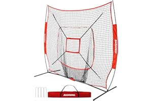 BaseGoal 7'×7' Baseball Softball Practice Net,Baseball Backstop,for Hitting Pitching Batting Catching with Bow Frame,Bonus St