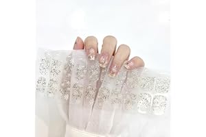 LIFOOST Snowflakes Semi Cured Gel Nail Strips Christmas Nail Stickers Clear with Glitter Gold Sequins Manicure Wraps