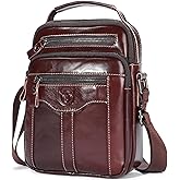 Leather Crossbody Bags for Men Casual Shoulder Bag Travel Messenger Bag Vintage Handbag Multi Pocket Satchel