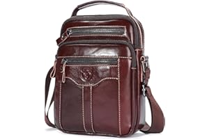 Leather Crossbody Bags for Men Casual Shoulder Bag Travel Messenger Bag Vintage Handbag Multi Pocket Satchel