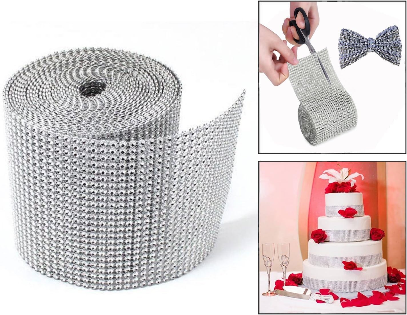 Itian 24 Row Silver Rhinestone Mesh Ribbon Silver Diamond Sparkling ...