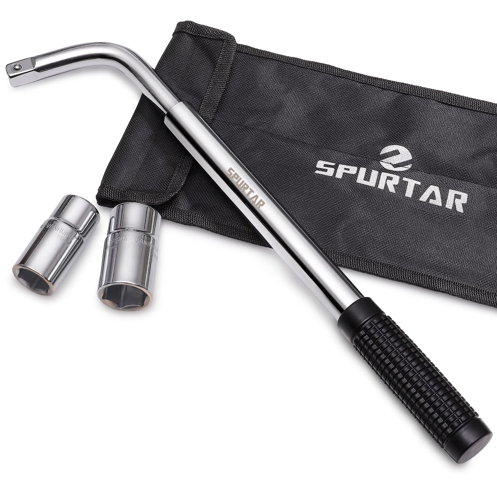 Spurtar Wheel Brace Nut Wrench, Telescoping Car Wheel Wrench 1/2 Drive with 17/19mm and 21/23mm Sockets for Car, Van, Truck, Caravan