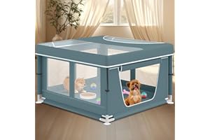 besuhot Puppy PlayPen 42 × 42 Inch, Dog Playpen with Gate for Puppies, Cat, Small and Medium Dogs, Pet PlayPen with Roof for Outdoors & Indoors, Thickened Fabric, Safe & Sturdy Dog Fence（Green）