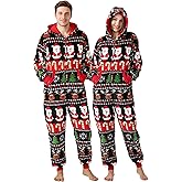 Lifeye Men and Women Christmas Pajamas Flannel Jumpsuit Couple Matching Family One Piece Sleepwear Hooded Zip Homewear