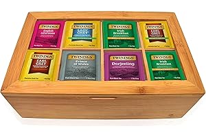EVA'S GIFT UNIVERSE Twinings Tea Sampler Collection – 80 Tea Bags, 20 Flavors/Assorted Tea, Gift Set in Decorative Bamboo or MDF Box – Tea Organizer Included – Ideal for Home, Office, Family & Friends (Bamboo Box)