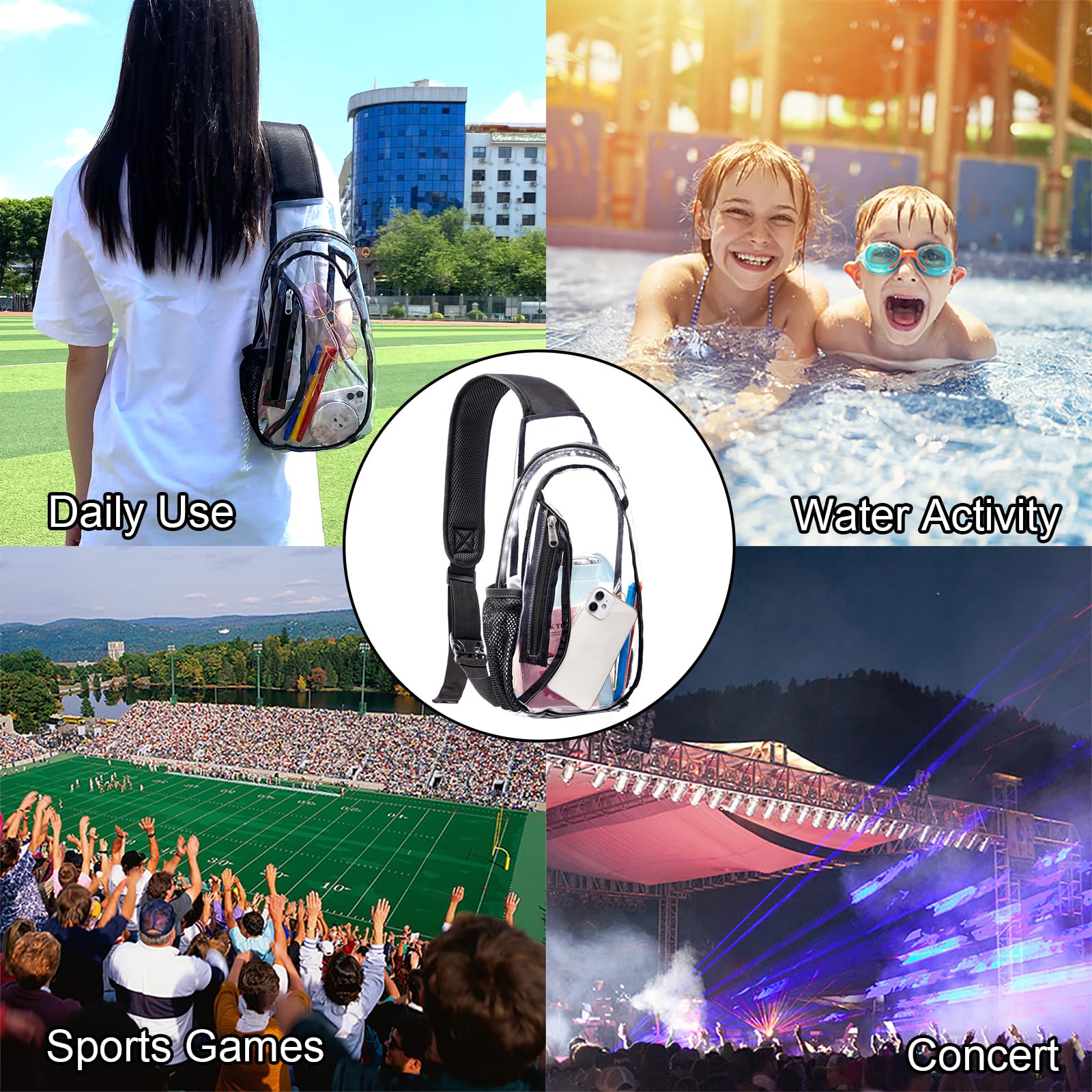 gdbis Clear Sling Bag, Stadium Approved PVC Crossbody Backpack, Clear Casual Chest Daypack for Hiking, Stadium or Concerts