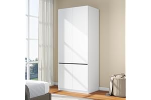 Mhsatyrs White Armoire Wardrobe Closet with 2 Doors, 75" Bedroom Wardrobe Closet for Hanging Clothes, Modern Wood Storage Closets Cabinet with System (C-Style, 31.5")