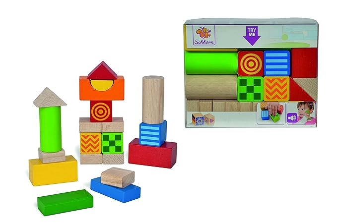 Eichhorn 100024253 - Baby Fühl- und Klangbausteine, 4 Bausteine mit Fühl- und 2 Bausteine mit Klangfunktion, 20-tlg, FSC 100%