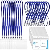Marspark 100 Sets Clear Name Tags with Lanyard, Lanyards for ID Badges Reusable Strap with ID Holder Plastic Name Badges for Adults Business School Church Conference (Blue)