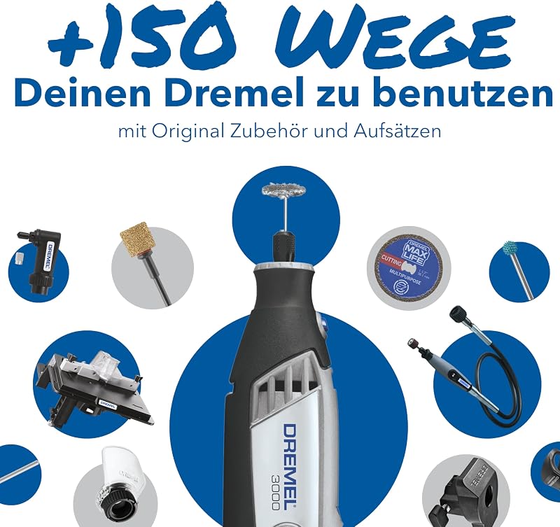 3000 Multifunktionswerkzeug 130W, Set mit 1 Aufsatz, 25 Zubehörteilen, Variable Drehzahl 10.000-33.000 U/min zum Schneiden, Schleifen, Gravieren, Polieren, Schärfen, Reinigen, Schnitzen