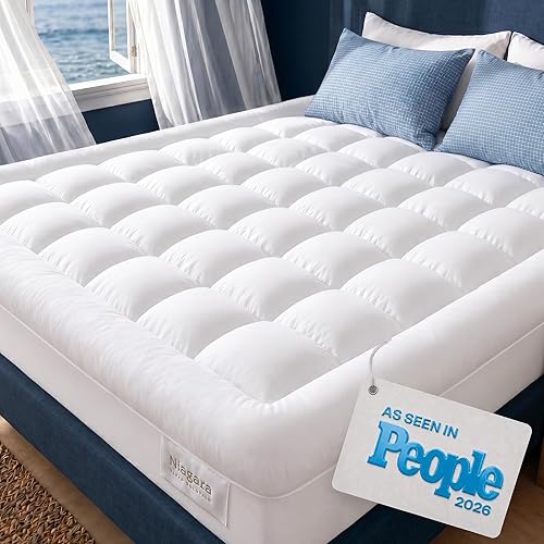 Niagara Sleep Solution Cloud-Like Full Size Mattress Topper - 100% Cotton Top Mattress Pad for Back Pain Relief - Breathable & Naturally Cooling for Hot Sleepers, White