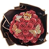 DIY Glitter Roses: Artificial Bouquet of Shiny Blue, Red, Pink, and Purple Faux Flowers, Perfect for Mothers Day Gift, Anniversary, Weddings - 25 Roses (Bright Red)