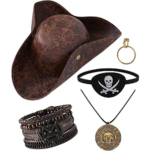 WooHand Pirate Hat Pirate Costume Accessories Set for Men Women Tricorn Hat | pirate costume accessories set, tricorn hat, sk