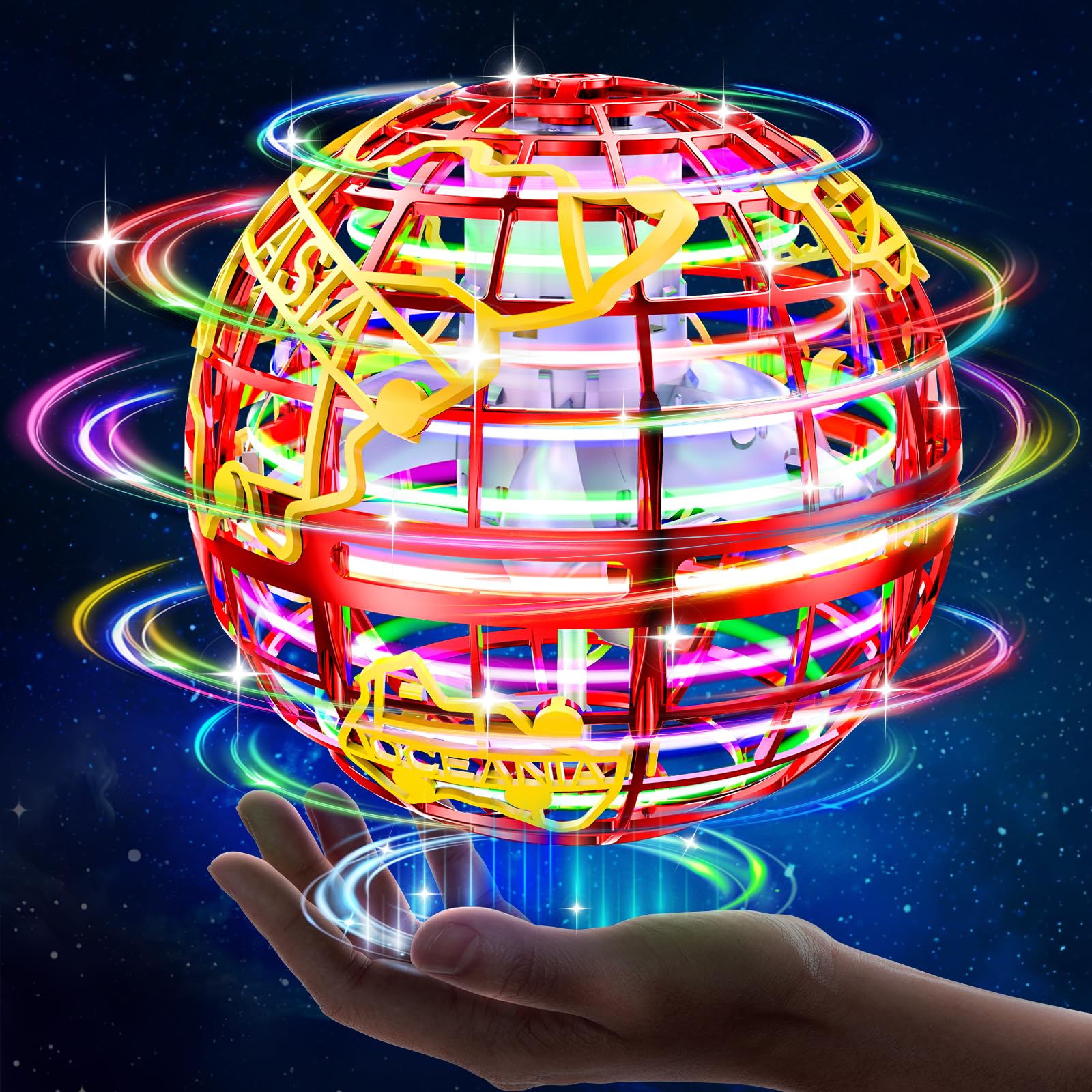 Photo 1 of RIEYON Flying orb Ball 2025 Hover Boomerang Ball 6 Lighting Effects Cool Toys Gift for 678910+ Year Kids Teen Adults Indoor Outdoor Flying Ball Toy