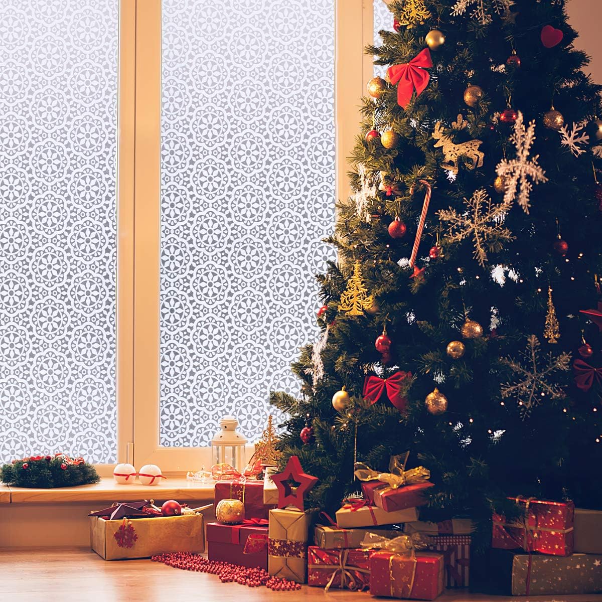 ConCus-T Patterned Window Privacy Film Frosted Window Film Lace Decorative Glass Film Static Cling No Glue Self Adhesive Window Vinyl Stickers for Home Office Bathroom 60 × 200 cm - Image 5