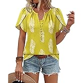 Timeson Womens Summer Tops Boho Short Sleeve Business Casual Blouses Button Down Floral Shirts Fashion Beach Vacation Clothes