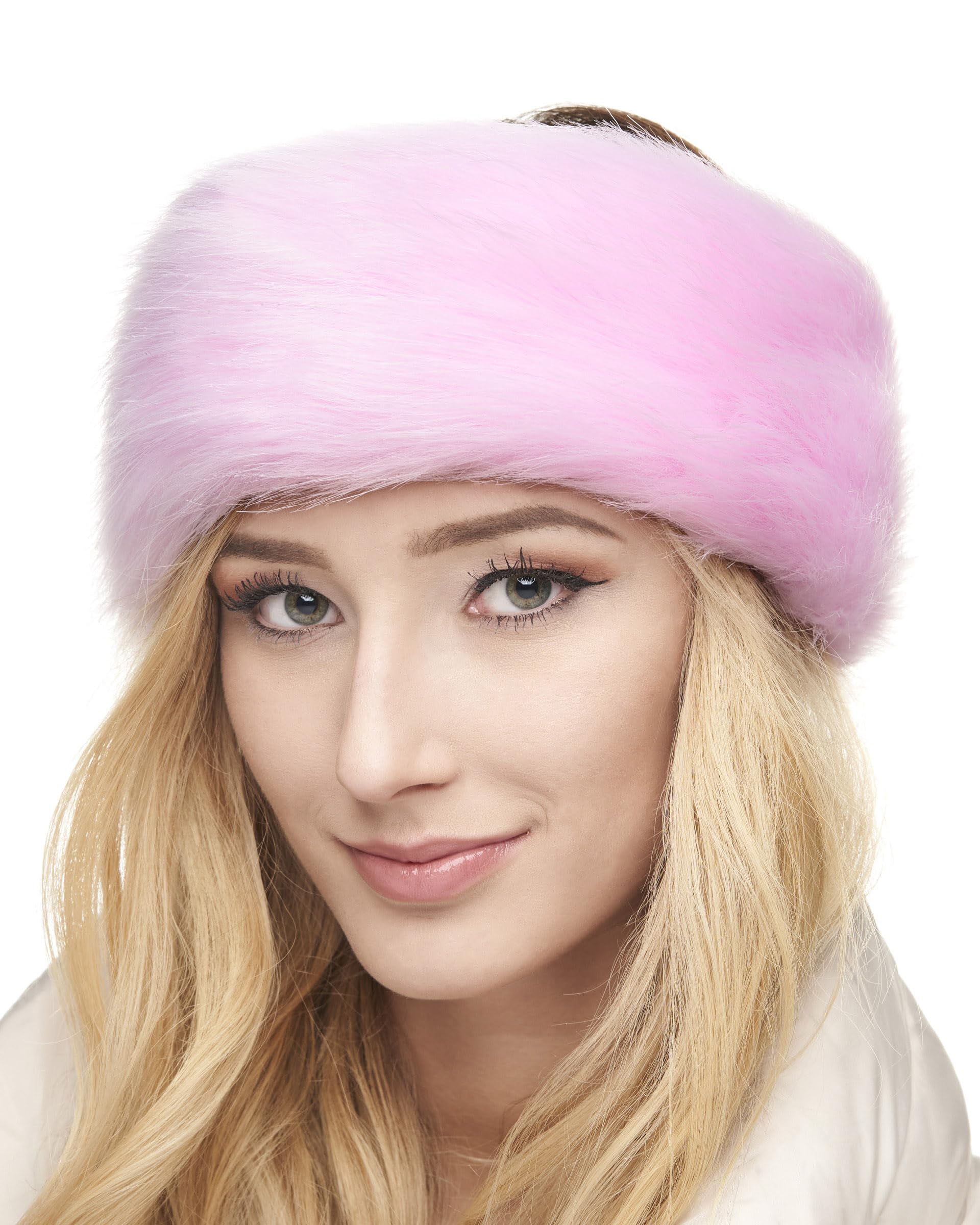 Futrzane Classic Headband - Faux Fur Headbands for Women - Furry Band for Winter - Size M (Pink Classic)