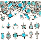 Beadthoven 48pcs Turquoise Charms Western Charms for Jewelry Making Tibetan Silver Turquoise Stone Pendants for Bohemian Earring Necklace Making DIY Crafts Summer
