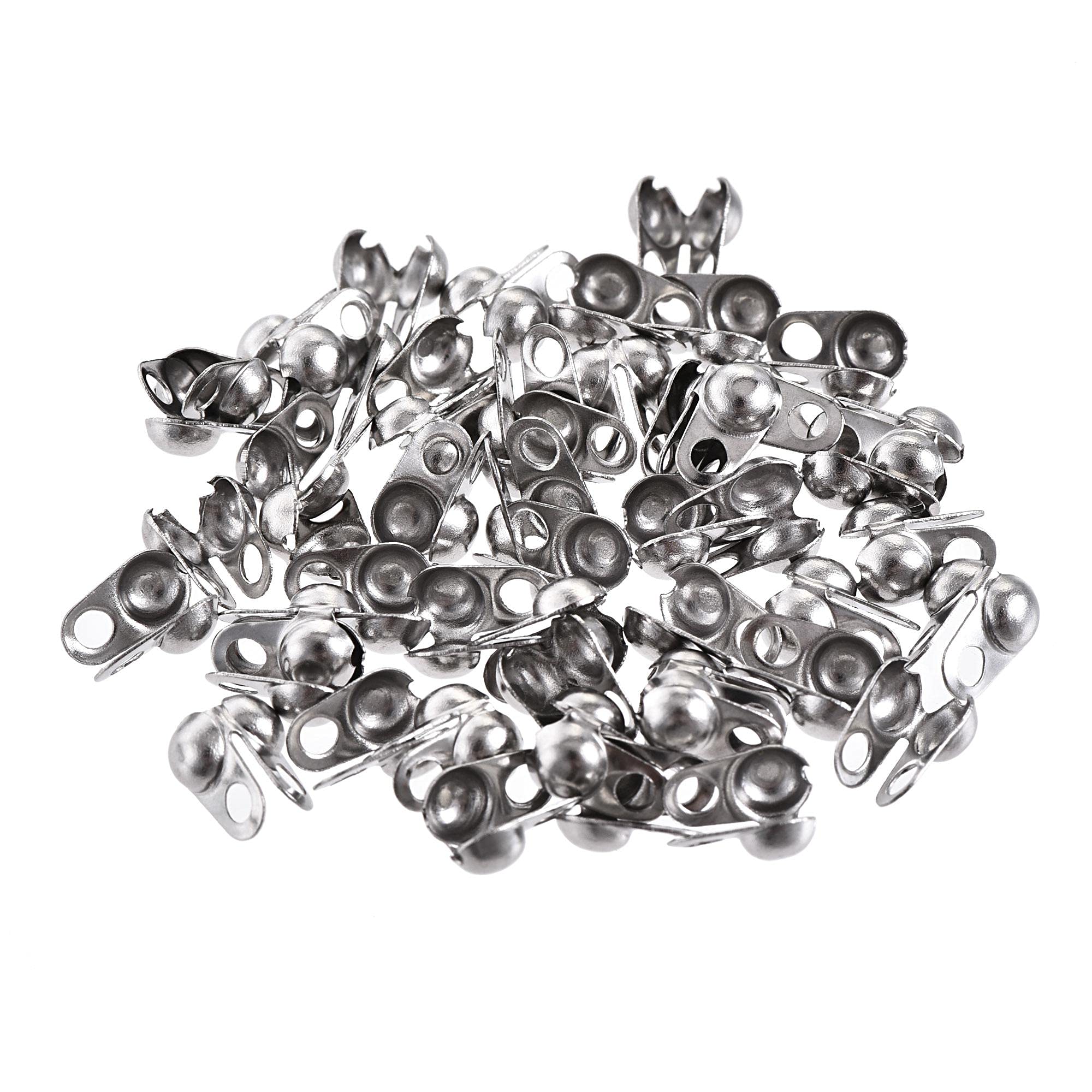 sourcing map Ball Chain Connector, 3.2mm Ball Tips Clamshell Style Crimp Link Stainless Steel Connection, Pack of 50