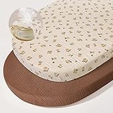 Basumee Muslin Bassinet Sheets for Baby Girl Boy 2 Pack Soft Breathable Baby Bedside Bassinet Fitted Sheets with Bottom Elastic Band Mattress Cover for Rectangle Oval Hourglass Bassinets