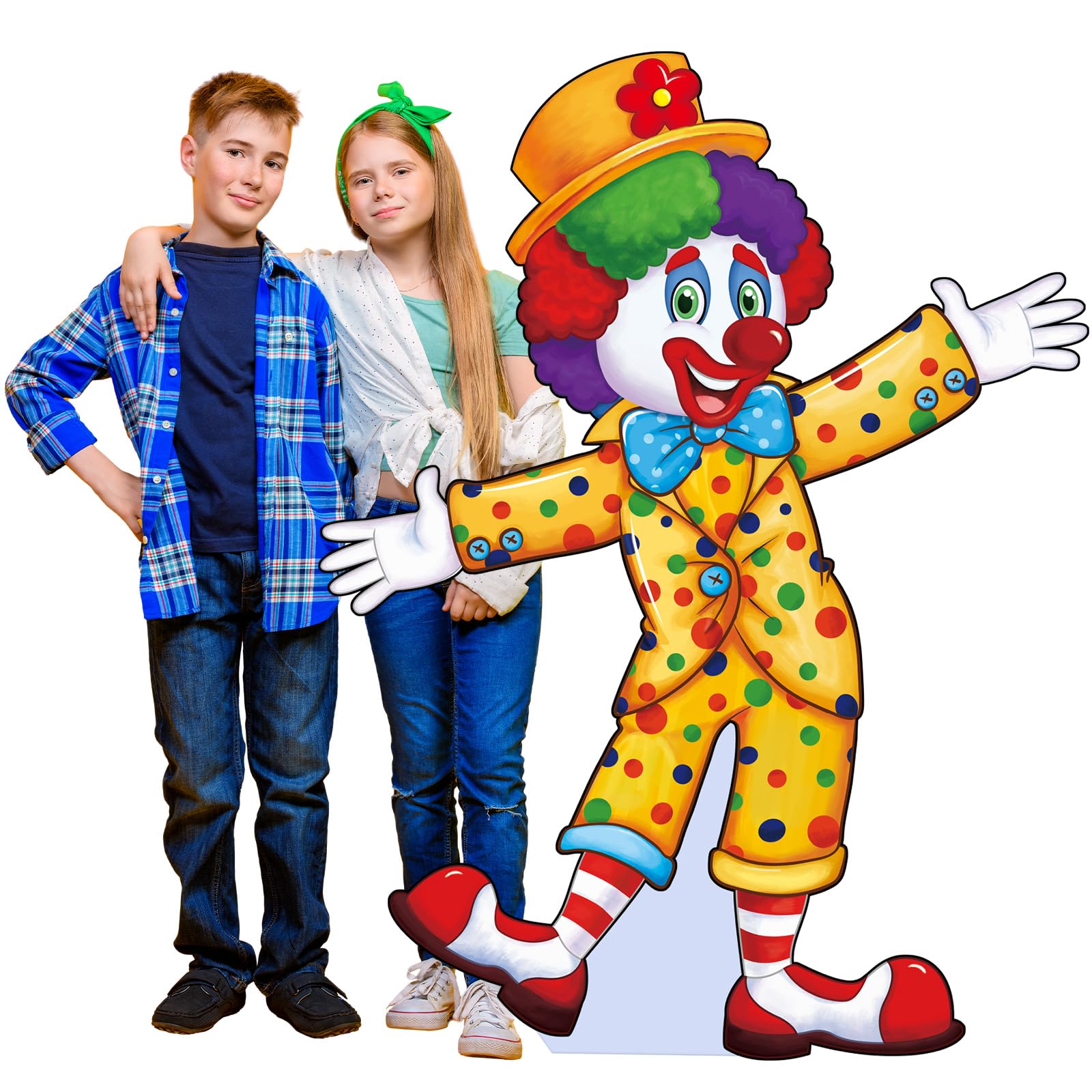 Photo 1 of Weysat 47" H Carnival Clown Cardboard Cutout Stand up Halloween Circus Theme Party Decoration Life Size Photo Booth Props for Carnival Circus Birthday Backdrop Party Supplies