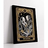 LiTiu The Lovers Tarot Card Framed Wall Art Canvas Prints Decor,11”x 14”,Retro Mysterious Skull Halloween Romantic The Marigold Tarot Decorations For Home Bedroom Bathroom Girls Room