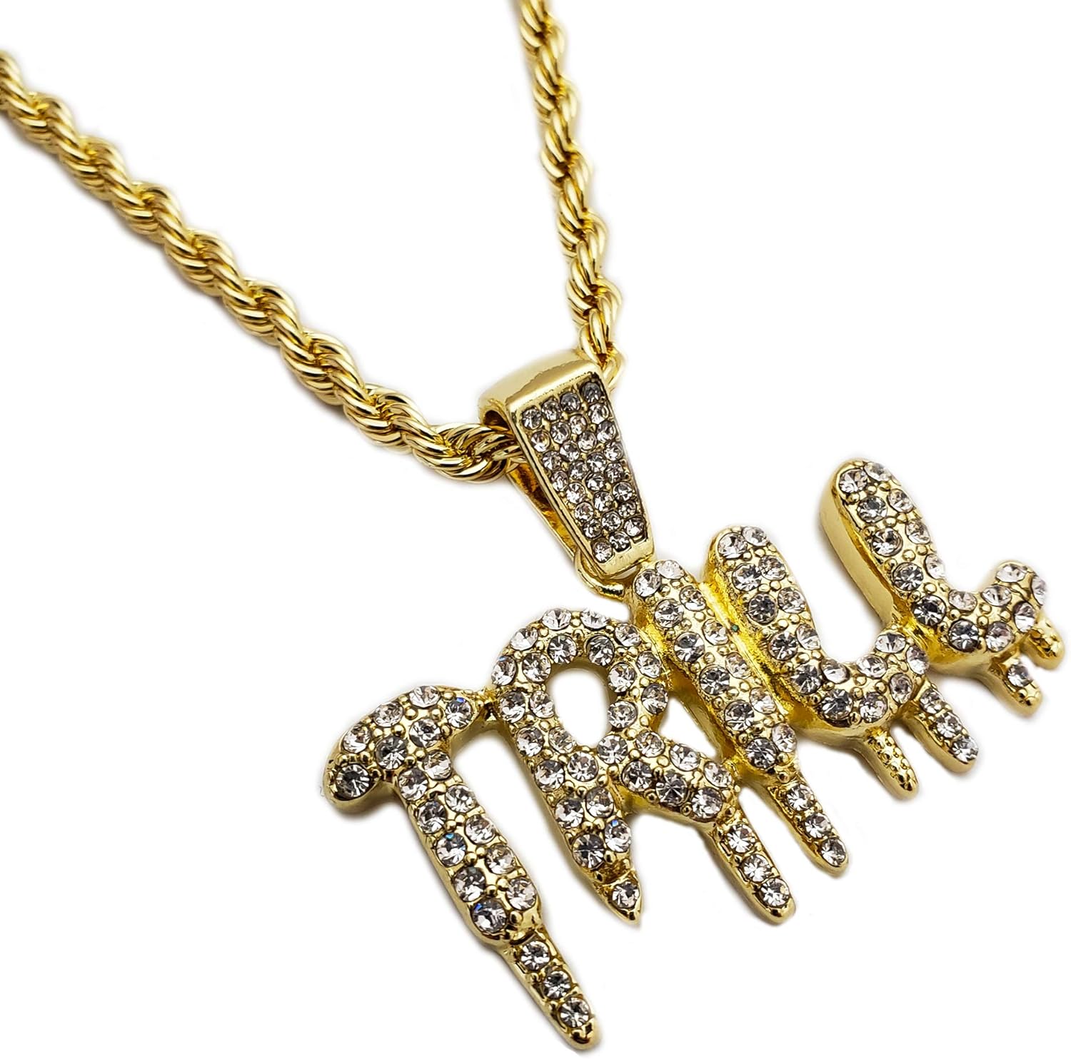 BLINGFACTORY Hip Hop Iced Out Lab Diamond Trill Drip Pendant & 4mm 24