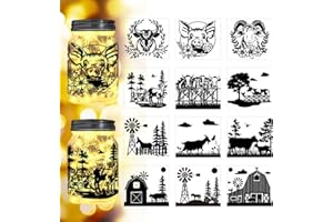 Peacoblue Animal Life on The Farm Silhouette Cutouts for Jars, Mason Can, Glass, Wishing Bottle Decor(No Stickers), 12Pcs Reusable Silhouette Lantern DIY Craft Kit Jar Decals Art Mural Home Garden