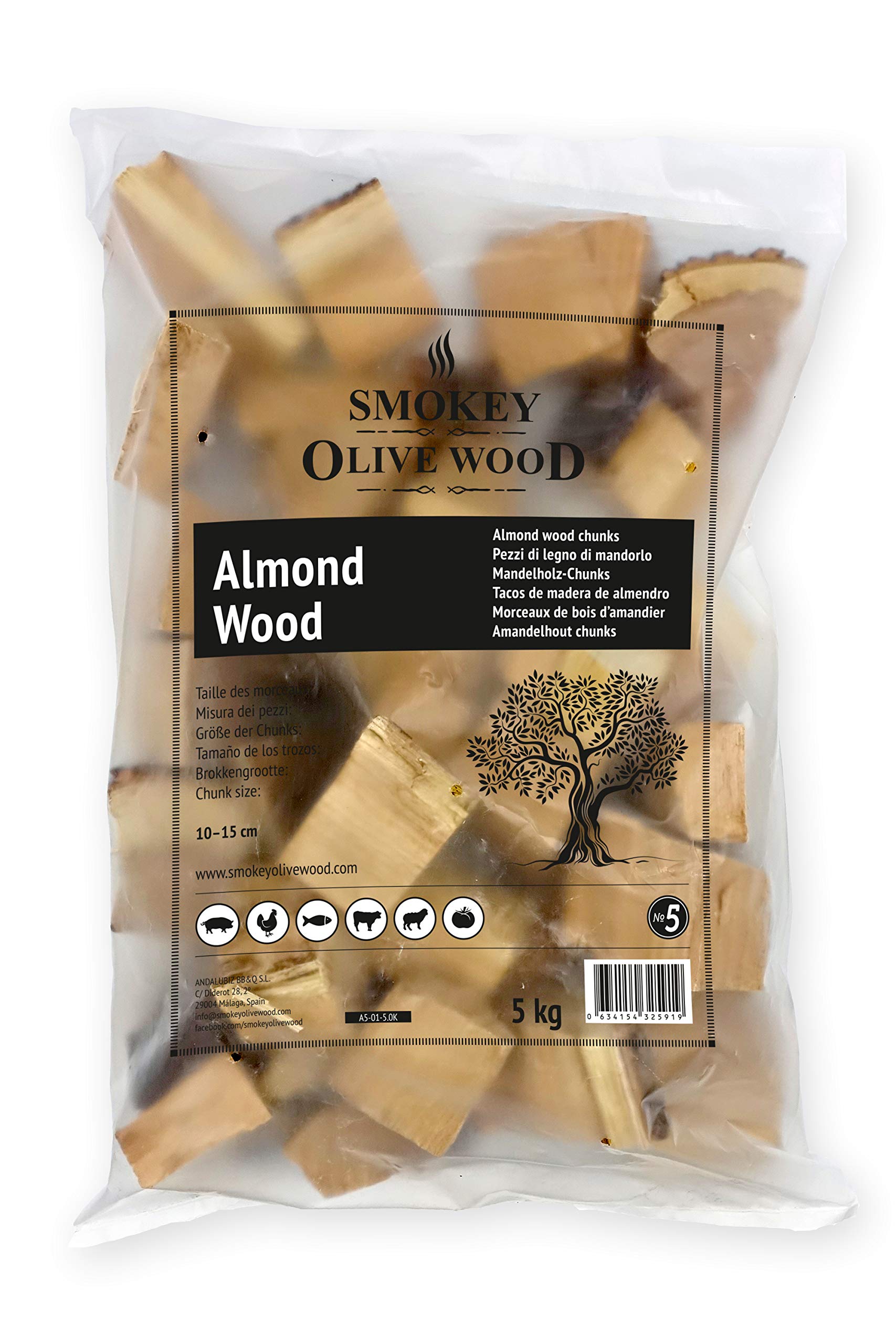 Smokey Olive Wood 5Kg Almond Wood for BBQ and smokers, raw chunks 5-10cm, SOW-126