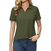 MAGCOMSEN Women's Polo Shirts Cotton Short Sleeve V-Neck Collared Tops Golf Shirt Work Casual Summer Tee