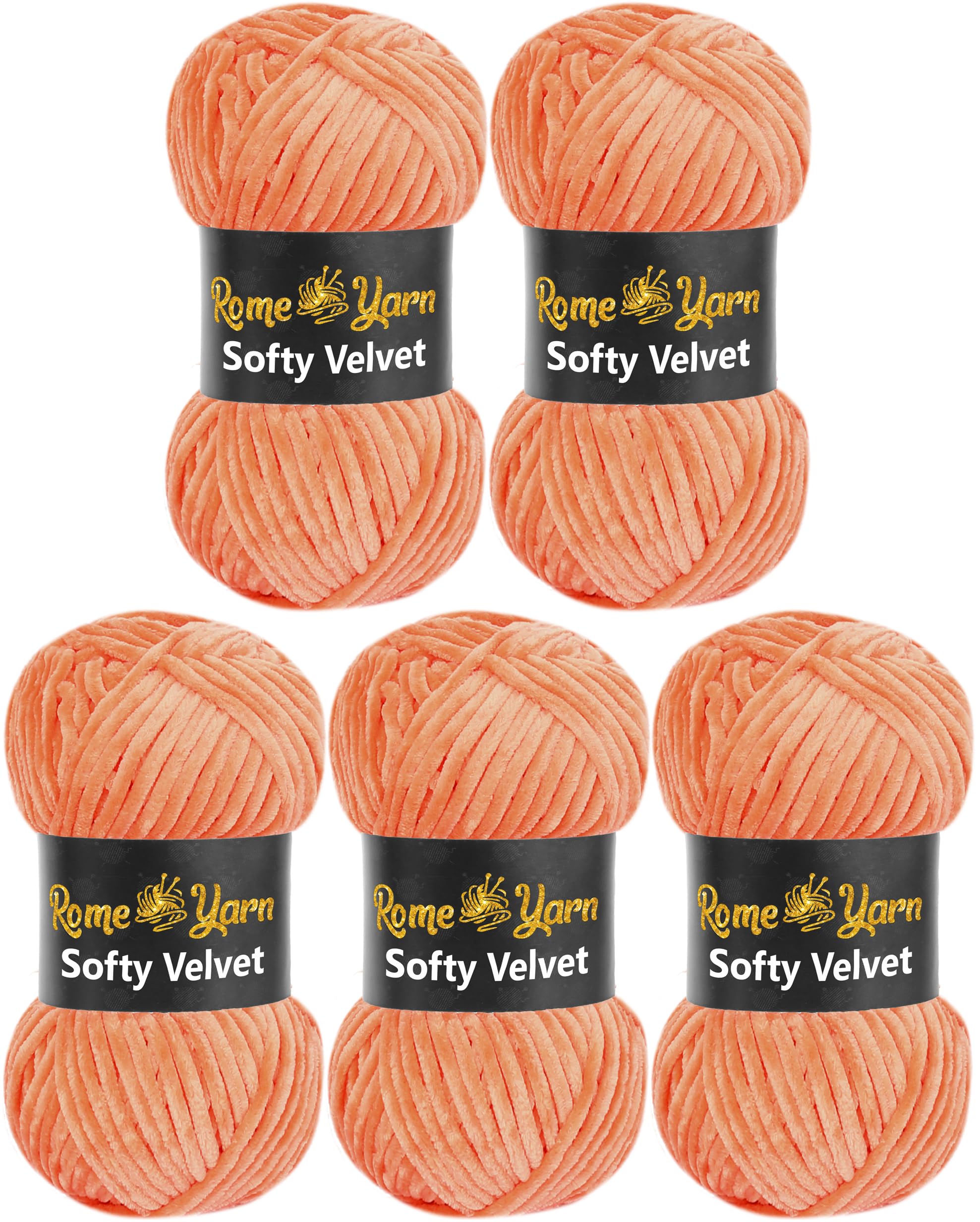 Rome Yarn Softy Velvet Yarn 100g/3.52oz - 120m/131yards | Super Chunky Bulky Chenille Soft Yarn for Knitting and Crochet Baby Blanket Amigurumi Plush Thick (5 Pack, 933)