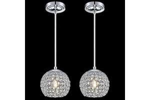 Dolaimi House Indoor Mini 2 Pack 1 Light Kitchen Island Pendant Light Fixture,Polyhedral Crystal Chandelier Shade Chrome Finish,for Foyer Dining Room Family Room