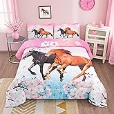 Feelyou Girls Horse Bedding Set Twin Size Galloping Horses Comforter Set for Kids Teens Cherry Blossom Comforter 3D Wild Animal Duvet Set Farmhouse Bedroom Decor Quilt Set 2Pcs